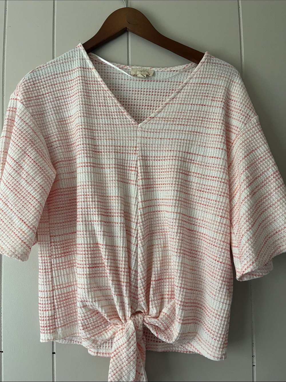 Light Pink Textured V-Neck Tie-Front Top - Women